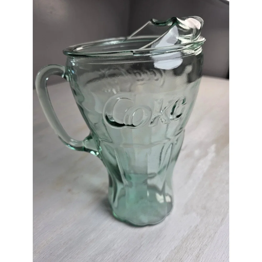 Vintage Coca Cola Glass Pitcher Georgia Green Coke Embossed Ice Lip 9 Inch Boho
